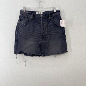 We Free People Brea Cutoff Black Denim Button Fly Skirt OB1265238 Womens 29 NEW